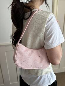 Túi vuông vải in hình ngôi sao tối giản thời trang mới, có khóa kéo, nhẹ, dung tích nhỏ, túi đeo vai/túi xách tay mềm mại, phong cách thường ngày. - Hồng - Xem 3