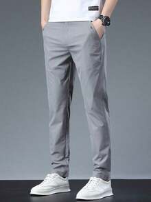 Men's Solid Color Casual Tapered Pants With Pockets - 淺灰色 - 查看 3