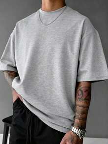 Camvyn Men's Casual Short Sleeve T-Shirt With Slogan Print, Drop Shoulders, Loose Fit And Breathable. Ideal For Summer. - 淺灰色 - 查看 2