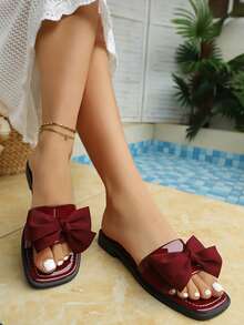 New Arrival Casual Slippers, Summer Fashion One-Strap Flat Outdoor Wear Ladies House Slippers - Burgundy - View 3