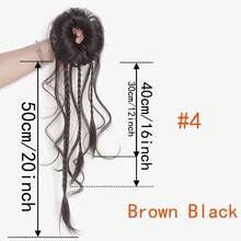 传统汉服假发 - 古风侧扎龙须发髻，配以扭辫和卷曲马尾，旗袍服饰发饰，适用于中国新年、文化活动（含可调节头箍） - 彩色 - 查看 8