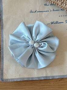 1pc Romantic French Retro Satin Ruffle Pearl Flower Clip, Elegant Niche Sweet Hair Clip For Half Updo - Multicolor - View 3