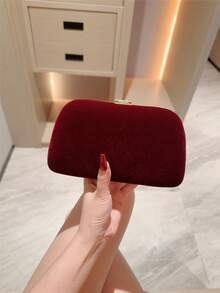 1个复古酒红色金属叶形装饰手拿包，奢华闪亮金色迷你手提包，时尚迷人，精致优雅，女士晚宴包，适合婚礼/主题正式派对/舞会/鸡尾酒会/生日聚会，配有链条 - 酒紅色 - 查看 6