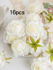 25pcs Silk Artificial Rose Flower Heads, Suitable For Wedding Party Decor, Cake Decor, Home Living Room Tabletop Decor, Artificial Plants, Autumn Decor, Room Decor, Desk Decor, Garden Decor, Valentine's Day Bride Wrist Corsage - White - View 9