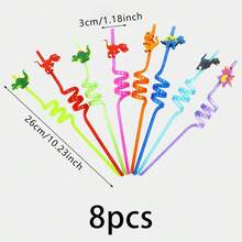 8pcs Dinosaur Cartoon PET Reusable Straws, Party Decorations & Favors - Straw - View 7