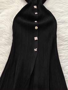 Women's Elegant Casual Knit Dress, Slim Fit Flattering Silhouette Knitted Dress With Ruffle Cuffs, Suitable For Commuting, Vacation, Formal Events, Parties, Dates, Weddings, Birthdays Black - Black - View 4