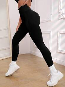 Sport High Waisted Seamless Leggings For Women - Slim Tummy Control Butt Lifting Legging For Running Cycling Yoga Pickleball Exercize Casual - 黑色 - 查看 4