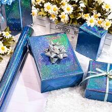 1 Roll Blue Ombre Star Wrapping Paper With Metallic Holographic Star Decor, Suitable For Birthday, Mother's Day, Graduation, Wedding, Father's Day And Theme Party Occasions - View 3