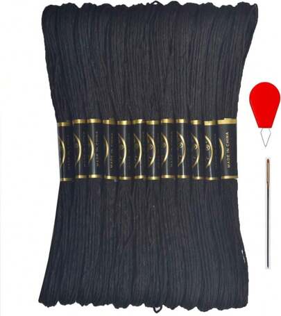 Embroidery Floss - Cross Stitch Threads - Friendship Bracelets Floss - Crafts Floss 12 Skeins Per Pack And Free Set Of 2Embroidery Needles And 1Needle Threader(Black)