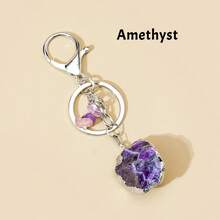 1 Stück Schlüsselanhänger aus Naturedelstein | Bergkristall Rohstein & Amethyst Schlüsselanhänger, DIY Auto Schlüsselring, perfektes Geschenk zum Vatertag & Muttertag - Schlüsselanhänger aus vergoldetem Rohstein - Übersicht 15