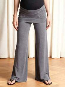 Women's Foldover Waist Pants Ultra Soft  Performance Elastic Mid Rise Wide Leg Casual Lounge Yoga Pants Comfortable Daily Workout Streetwear - Abu - View 3