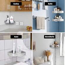 Estanteria Duca sin dros 3 Piezas Estante Duca Acero Inoxidable Estanteria sin dro con 6 Gancos Colgante para Pared Accesos para Baño para Baño Cocina otel Plata - como en la foto - Ver 4