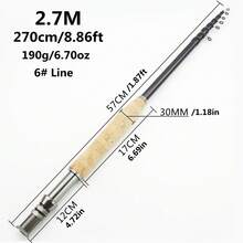 1个合金轮座，2.1米/2.4米/2.7米/3.0米伸缩式飞钓竿，便携式碳纤维快调鳟鱼飞钓竿，钓鱼用具 - 彩色 - 查看 9