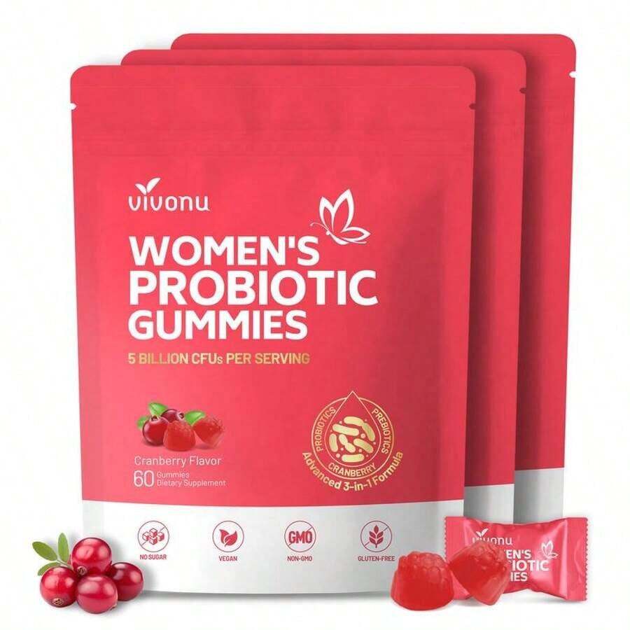Women's Body Care Cranberry Probiotic Vegan Gummies 60Pcs - Bộ 3 cái - Xem 1