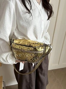 New Fashion Casual Sequin Fanny Pack, Retro Versatile Crossbody Chest Bag For Women - Gold - View 2