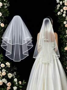 1件优雅完美的薄纱新娘头纱，带梳子 - 双层透气网纱设计，适合新娘送礼会、单身派对、婚礼和订婚派对 - 理想的伴娘礼物和配饰，适合秋季和所有季节，夏季和海滩 - 白色 - 查看 1