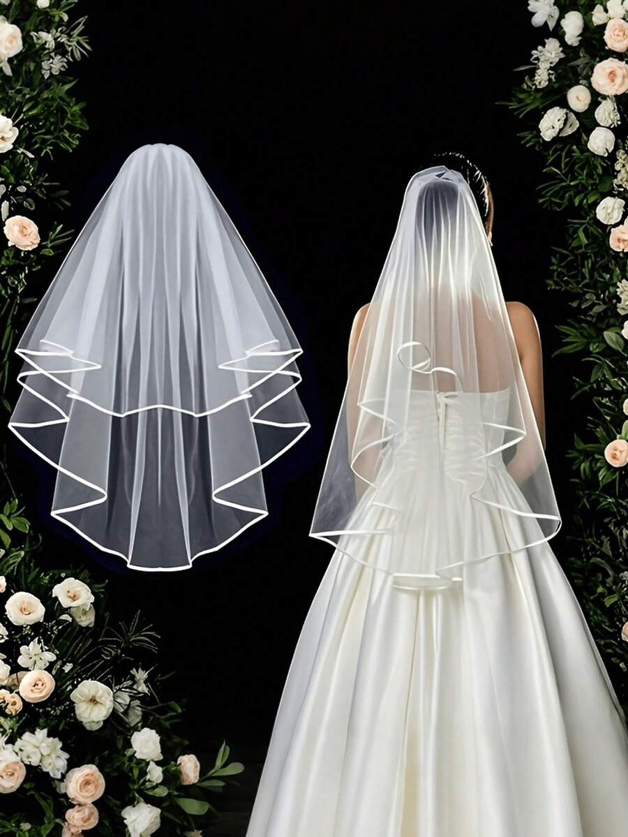 1件优雅完美的薄纱新娘头纱，带梳子 - 双层透气网纱设计，适合新娘送礼会、单身派对、婚礼和订婚派对 - 理想的伴娘礼物和配饰，适合秋季和所有季节，夏季和海滩 - 白色 - 查看 1