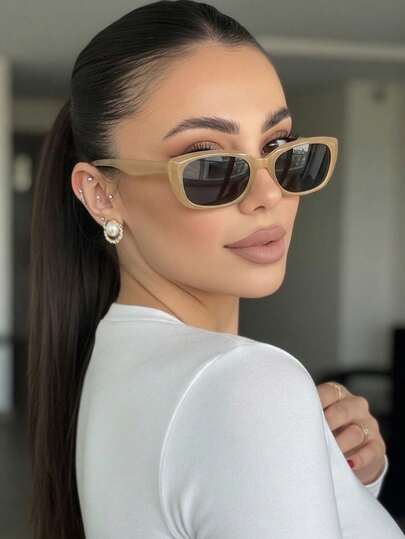 1 Pair Women's Amber Cat Eye PC Frame Retro Solid Color Personalized Outfit Street Style Fashion Glasses