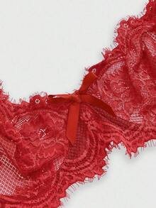ROMWE Goth Women's Fashion Floral Lace Underwire Triangle Cup Bra - Đỏ - Xem 3