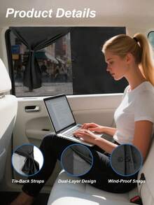 27.95" X 18.5" Dual Layer Magnetic Privacy Car Sunshade, Blocks UV And Heat, Adjustable Tie Straps Fit Rear And Side Windows, Suitable For Home, Pets And Remote Work, Adjustable Privacy/Visibility, Magnetic Rear Window Curtain - Double-layer Curtains - View 5