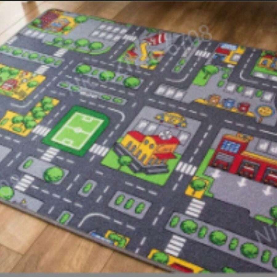 Extra Large Kids Play Rug City Life Pattern Carpet Activity Play Mat - Green - View 1