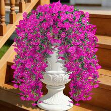 1pc Outdoor Artificial Eucalyptus Silk Flower Vine, UV-Resistant Green Plant Decor For Anniversary, Graduation, Wedding, Party, Home, Office, Porch, Garden, Wall, Spring/Summer - Purple - View 4