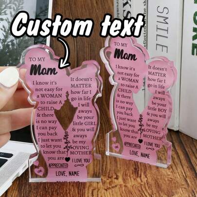 Tấm bảng acrylic khắc chữ theo yêu cầu dành tặng mẹ, vật kỷ niệm hình trái tim cá nhân hóa để trang trí nhà cửa, đồ trang trí để bàn phong cách lãng mạn cho kệ phòng khách, ý tưởng quà tặng Ngày của Mẹ với chữ khắc tùy chỉnh, quà sinh nhật ý nghĩa dành tặng mẹ, bảng tri ân kỷ niệm tùy chỉnh từ con gái nhân dịp lễ hội.
