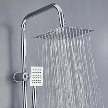 Bathroom Shower Kit Twin Head  Square Fixed Head Riser Rail Bath Mixer Tap Set - Silver - View 4