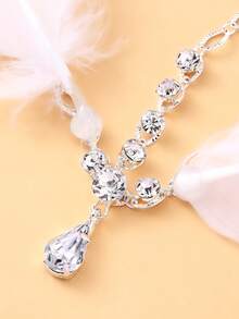 1pc Feather Decor Rhinestone Inlaid Hair Chain, Suitable For Women's Evening Party, Party Outfit Accessory, Stage Performance Head Chain - Silver - View 5