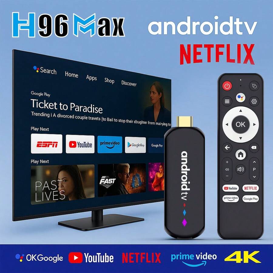 Stick de TV Fire 4K con Android, Stick de TV con WiFi de 2.4G/5G, 2GB+16GB RAM, video 2D/3D, decodificación 4K para Smart TVs, dispositivo de transmisión de medios