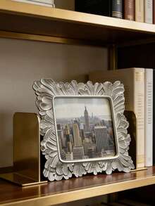 1pc K-Pop Star Card Album, European Style White/Gold/Silver Palm Leaf Edged Resin Photo Frame, Horizontal & Vertical Dual-Use Home Decor Frame, Multiple Colors Available, Suitable For Family Photos Display And Photography Props, Living Room, Bedroom, Study - A - View 6