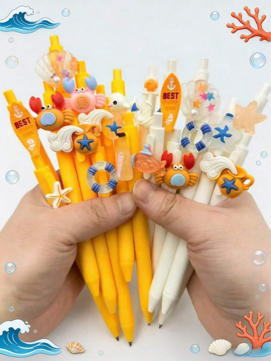 Bộ 5/10 bút bi chủ đề đại dương mùa hè mới, bút bi phong cách Trung Đông màu trung tính, bút bi đen. - Nhiều màu - Xem 1