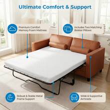 Queen Size 2-In-1 Faux Leather Pull Out Sofa Bed With 3.5" Mattress - Redwood - View 4