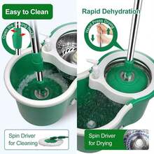 Spin Mop And Bucket With Wringer Set, 360° Mop And Bucket System With 3 Microfiber Mop Refills And 61" Extended Handle For Floor Cleaning - Green - View 5