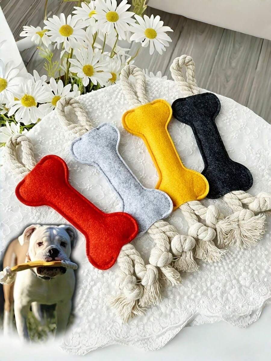 1pc Felt Dog Chew Toy, Chewing Toy For Pets, Interactive Puzzle Toy, Various Colors, Felt Dog Bone Shaped Toy, Pet Chewing Teething Stick, Puppy Tug Dental Care Non-Woven Product