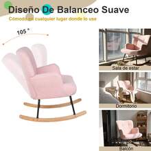 Silla Mecedora para Salón, 450 Libras, con Patas de Madera y Estructura de Hierro de Alta Calidad, Relleno de Espuma de Alta Resiliencia, Silla cómoda con Tapizada en Felpa Teddy, Asiento y Respaldo Acolchados, Elegante y Cómoda, Ideal para Sala de Estar, Recámara, Guardería - Rosa - Ver 5