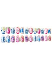 24pcs/Set Oval Spring/Summer Colorful Ocean-Themed Turtle, Starfish, Jellyfish Press-On Short Nails, Suitable For Hot Girls, Office Ladies, Parties, Dates And Daily Wear - Multicolor - View 3