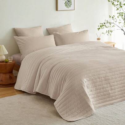 1pc Honeymoon 100% Polyester Prewashed Delicate Textured Comforter, Super Soft & Cozy, Machine Washable, Suitable For Home, Dorm, Sofa, Bedding, OEKO-TEX Certified, Khaki