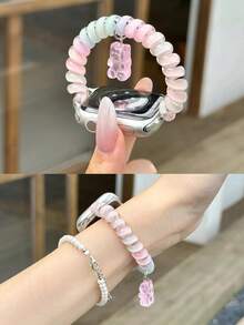 1 chiếc dây buộc tóc nữ kiểu ombre thời trang có mặt dây chuyền hình gấu, dây thun co giãn phù hợp với các kích cỡ 38/40/41/42/44/45/49/46mm Ultra2/Ultra/SE/10/9/8/7/6/5/4/3/2/1 - Gradient [Gấu] - Xem 1