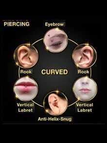 6件套不锈钢水晶锆石鼻环、唇环、眉环，低过敏性人体穿刺饰品，16G不锈钢弯头眉钉穿刺饰品套装，简约设计，适用于眉毛、耳朵、肚脐、嘴唇和身体其他部位，6/8毫米 - 眉釘 - 查看 6
