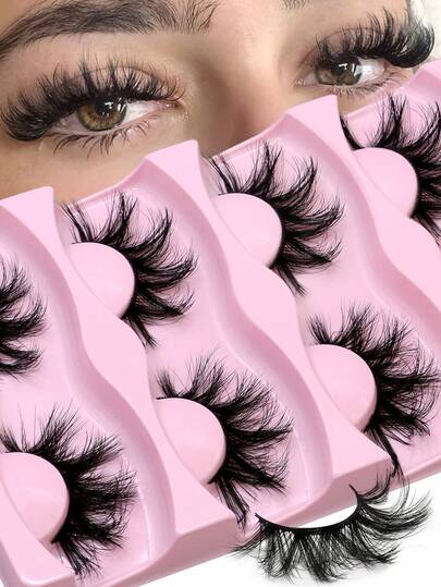 GROINNEYA 5 pares de pestañas postizas cortas de estilo cruzado, suaves, de mink falso natural y largo, gruesas y esponjosas, reutilizables, adecuadas para principiantes en extensión de pestañas, agrandamiento de ojos, perfectas para citas y uso diario, que realzan el encanto