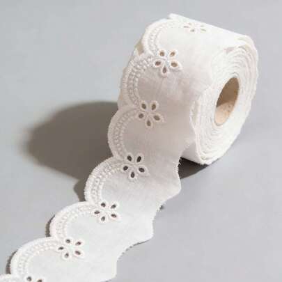 4/16 Yards (4/16 Yards) Ren cotton trắng thêu lỗ, ruy băng ren răng cưa dùng để trang trí viền váy, tay áo, cổ áo, quần áo, may vá, vải trang trí.