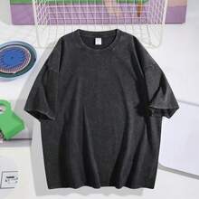 230g Heavyweight Washed Vintage T-Shirt For Women - Loose Fit Round Neck Short Sleeve, California Beach Surf And Palm Tree Print, Light Pink And White Casual Summer Wear, Machine Washable Vintage Surf Style Top Suitable For Spring/Summer Outfits - Unisex, Comfortable Cotton, Vintage Heavyweight Washed Loose T-Shirt - màu đen - Xem 8