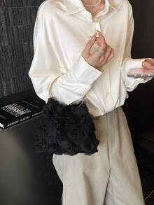 Dedoo 优雅玫瑰花图案手拿包，女士正式晚宴包，甜美女孩单肩包，纯色水桶包，新娘包（图案随机） - 黑色 - 查看 5