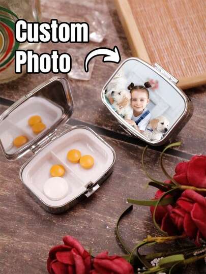 Customized Metal Pill Box, Customized Photo Pill Box With Mirror, Portable Travel Pill Box, Personalized Travel Pill Box, Customized Pattern Pill Box, Customizable Handbag Pill Box, Pill Box Storage Box, Cute Pill Box, Birthday Gift, Mother's Day Gift, Mini Portable, Waterproof And Moisture-Proof, Camping Outdoor, Gift For Friends, Daughter, Mother, Father, Students, Grandparents