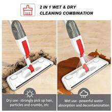 360° Rotating Spray Mop For Hardwood Floor Cleaning, Wet & Dry Dual-Use Flat Mop With Refillable Bottle, Hands-Free Lazy Mop, Home Cleaning Essentials - Vải đỏ +6 - Xem 2