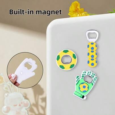 Bộ 1 dụng cụ mở nắp chai nam châm chủ đề bóng đá - Hình quả bóng đá, các quả bóng xếp chồng lên nhau, găng tay thủ môn, cầu thủ bắt bóng - Nam châm mạnh bằng silicon và thép không gỉ - Dùng cho nhà bếp, quầy bar, tủ lạnh, tiệc tùng & quà tặng