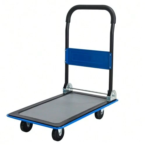 Flatbed Trolley, Platform Hand Truck With 150kg Load Capacity, 360-Degree Swivel Wheels, Foldable Trolley For Loading And Storage, Warehouse Yellow - 藍色 - 查看 1