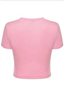 Crop Top For Women Summer Casual Women's Sexy Letter Print Round Neck Short Top Casual Short Sleeve Tummy Control T-Shirt Loose And ComfortableTrendy Y2K Beach Vacation Cute Graphic Tee  Soft Breathable 4th Of July Outfit Tops - 粉色 - 查看 2