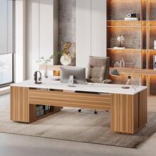 LITTLE TREE 85.8" L Shaped Executive Office Desk, Large Corner Computer Desk With File Drawers Storage Cabinet, Adjustable Shelves CPU Compartment Home Office Workstation, Easy Assembly Business Furniture, White&Walnut - White & Walnut - View 9
